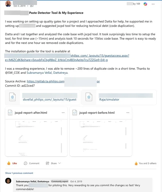 Chat: Brought duplicate-code detection to Philips, and teams removed 18,688 lines