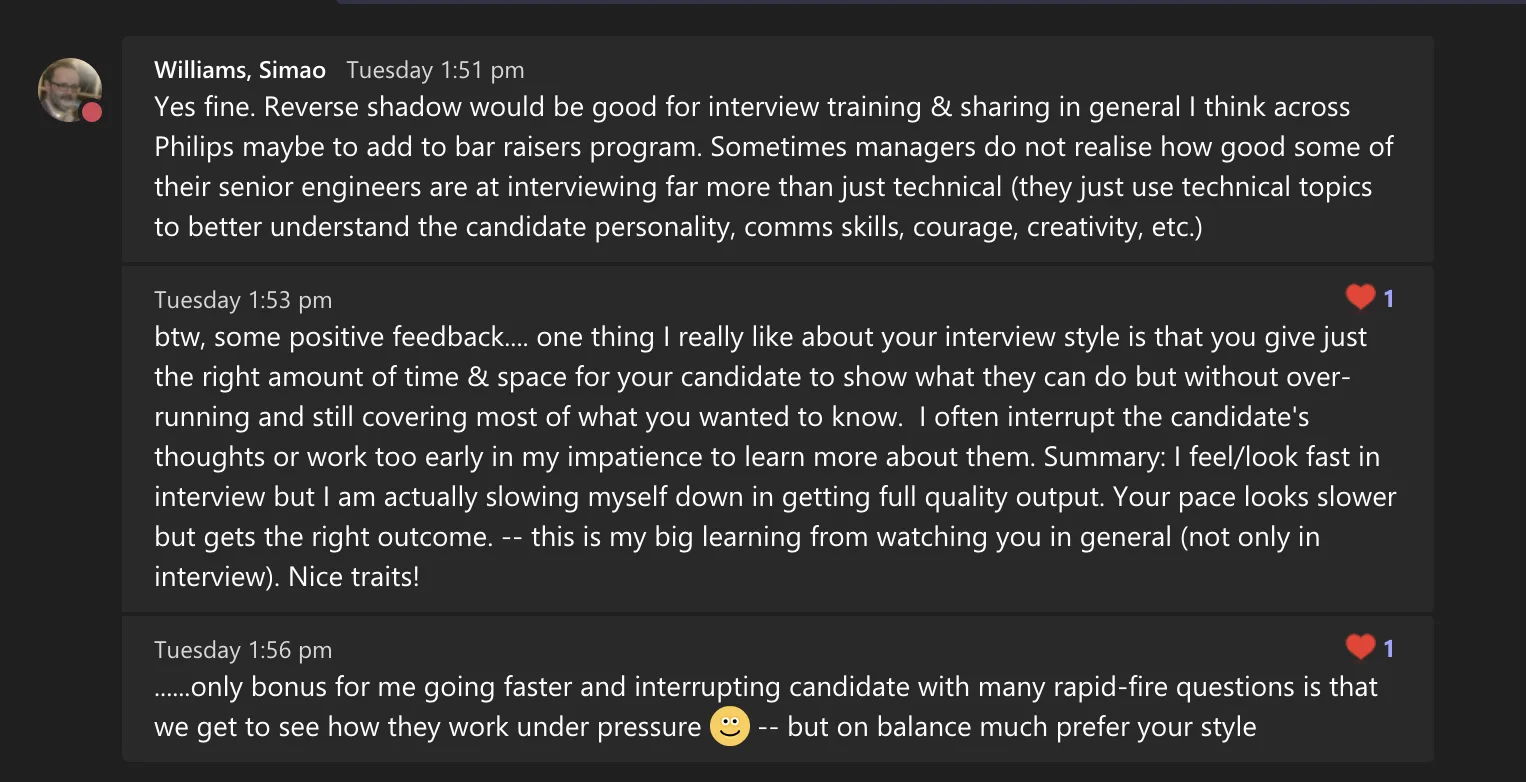 Chat: Led the senior-hiring redesign: candidate NPS up 18%, manager NPS up 15%