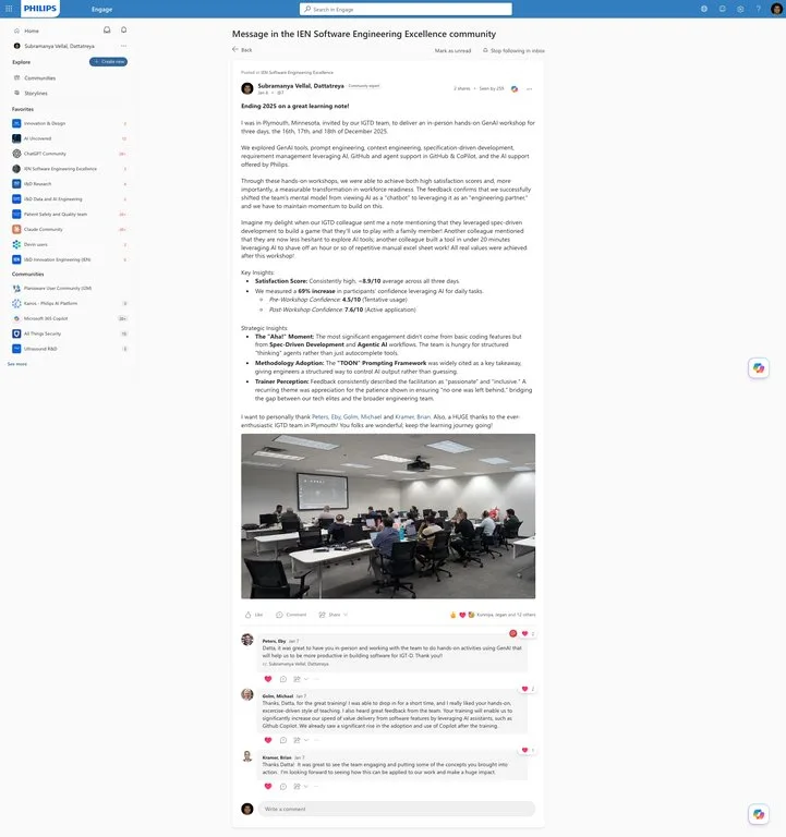 Document: Ran a three-day GenAI workshop that lifted confidence 69%