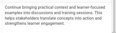 Anonymous Learning Product Portfolio Manager feedback recommending practical, learner-focused examples.